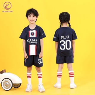 YA ZHOU LONG ชุดฟุตบอลเด็กแขนสั้น เสื้อ Paris Saint-Germain Messi หมายเลขบ้าน 10 เนย์มาร์ เอ็มบัปเป้ หมายเลข 7 ชุดบอลหญิง