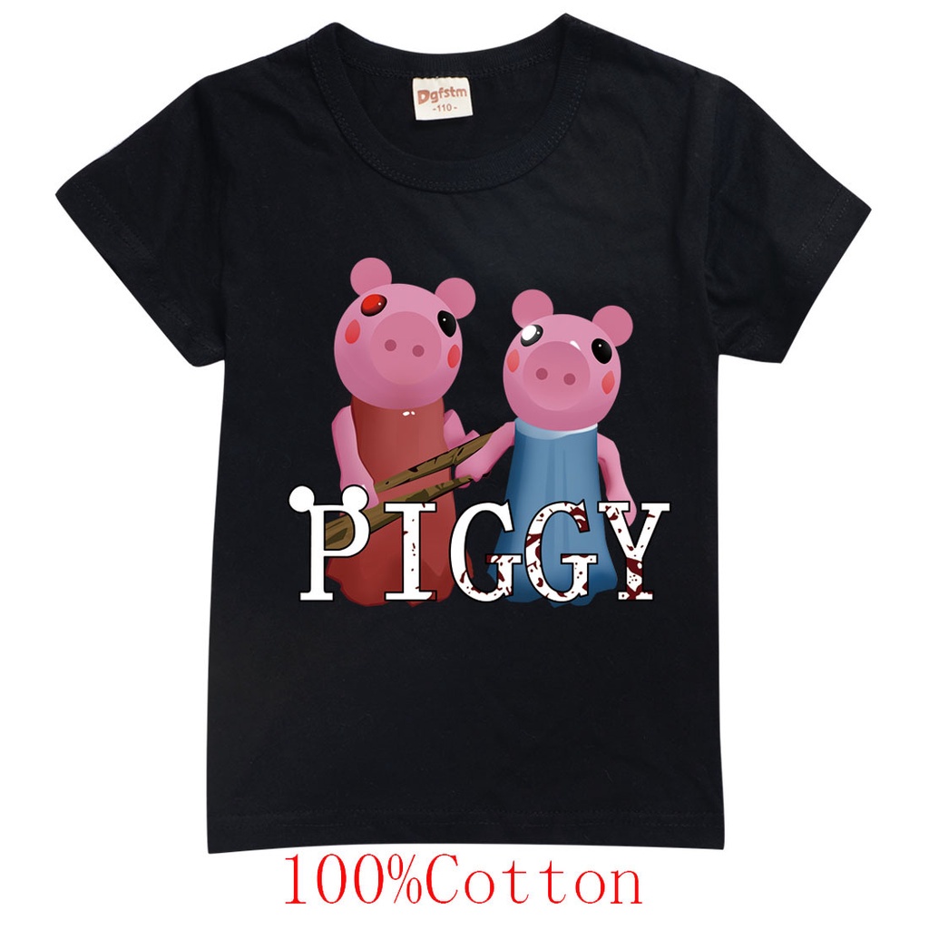 100% Cotton in Stock Summer Roblox Boy Tops Short Sleeve PIGGY T-shirt Kids Clothes Fashion Printing