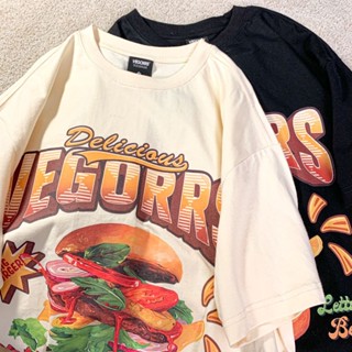 เสื้อยืดแขนสั้น พิมพ์ลายการ์ตูน Yummy burger แฟชั่นฤดูร้อน สําหรับผู้หญิง