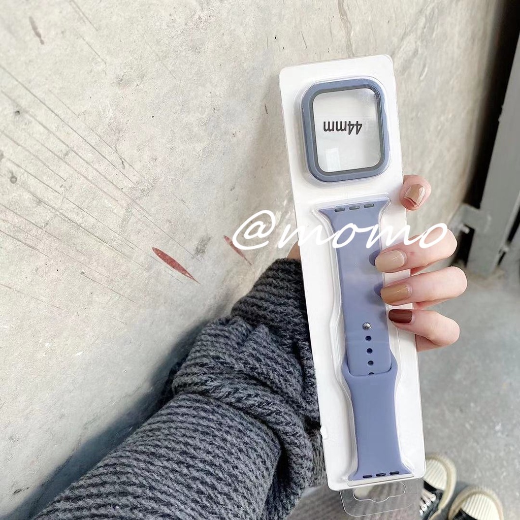 2in1 เคสกระจกนิรภัย พร้อมสายนาฬิกาข้อมือซิลิโคน สําหรับ iWatch Ultra S9 S8 S7 6 5 4 3 2 1 SE