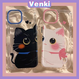 VENKI - เคสไอโฟน11 เคส Case สำหรับ iPhone 11 Soft TPU เคสใส Space น่ารักคู่สีดำสีขาวแมวปุ่มชุบป้องกันกล้องกันกระแทกสำหรับ iPhone 14 13 12 11 Plus Pro Max 6 7 8 Plus XR XS