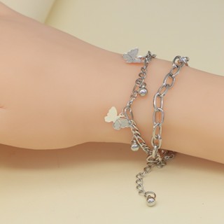 เครื่องประดับแฟชั่น สร้อยข้อมือจี้ผีเสื้อ2ชั้น กำไล สร้อยข้อมือ กำไลข้อมือผู้หญิง สไตล์เกาหลี B34