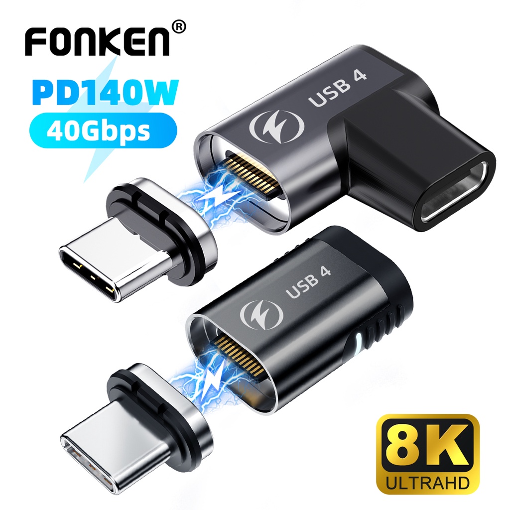 Fonken 140W USB C ถึง Type C อะแดปเตอร์แม่เหล็ก USB 4.0 ประเภท C อะแดปเตอร์ชาร์จ 40Gbps Thunderbolt4 Fast CHARGING 8K 120Hz Vedio Converter สําหรับโทรศัพท์แล็ปท็อปโน้ตบุ๊ค