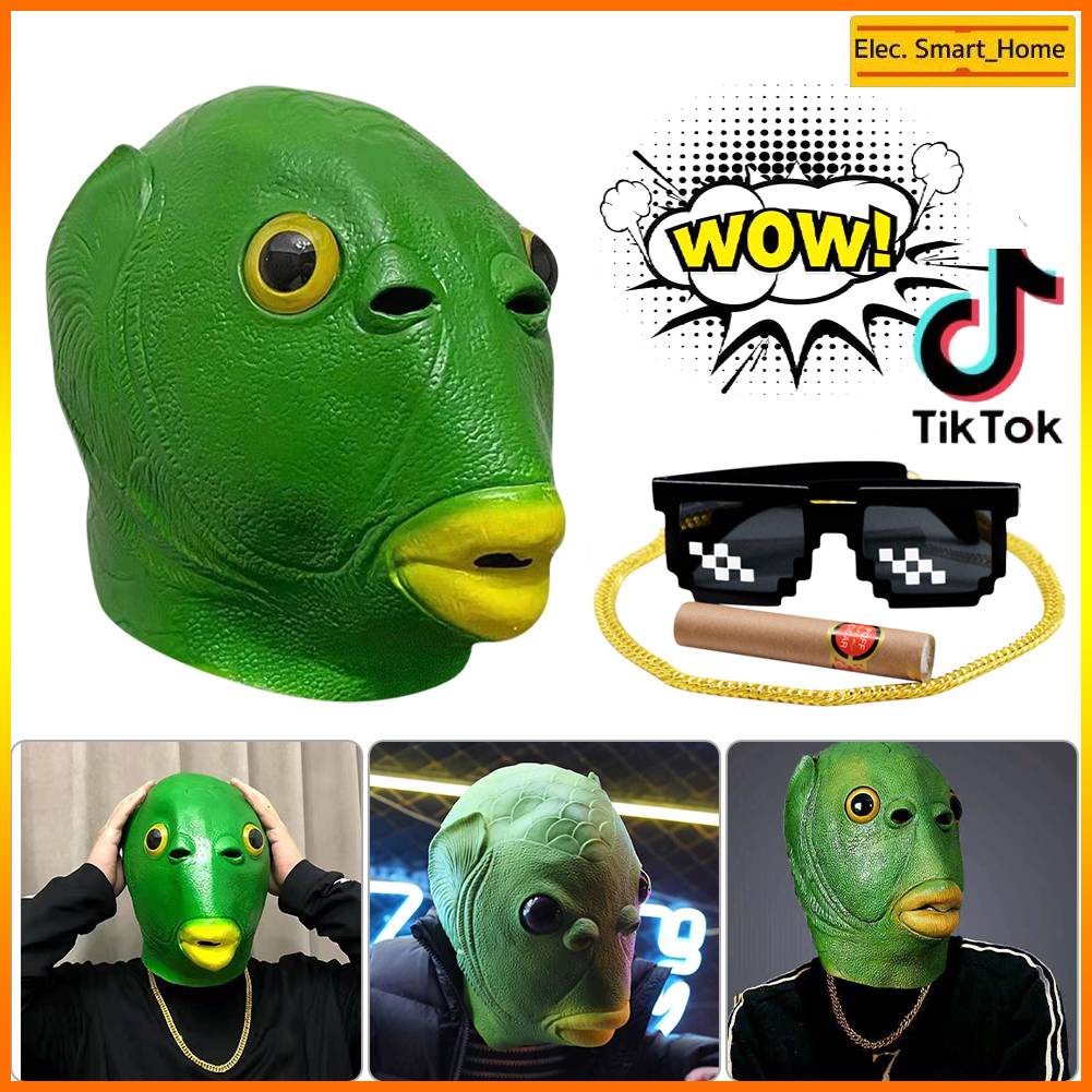Tiktok แปลกปลาสีเขียวหน้ากากน้ำยางหมวกวิ่งBobaพรหมพรรคสยองขวัญหลอก[คลังสินค้าพร้อม]สัตว์Murloc Murlocตลกประสิทธิภาพอุปกร