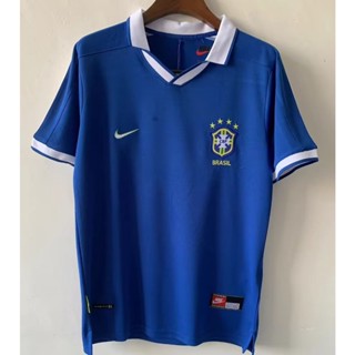 เสื้อกีฬาแขนสั้น ลายทีมชาติฟุตบอล Brazil away สีฟ้า 1997 ไซส์ S-XXL AAA