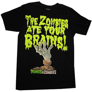 แขนสั้นcrew neck100%cotton เสื้อ ยืด ราคา ส่ง Plants Vs. Zombies Brains Mens Black Tee men เสื้อ ยืด ผู้ชาย คอกลม โ_02