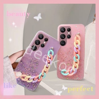 เคสโทรศัพท์มือถือนิ่ม แบบใส ปิดด้านหลัง ลายกลิตเตอร์ สีรุ้ง วิบวับ สําหรับ Samsung Galaxy S23 S23+ S22 S22+ Ultra Plus A04e LTE A14 A5G 4G