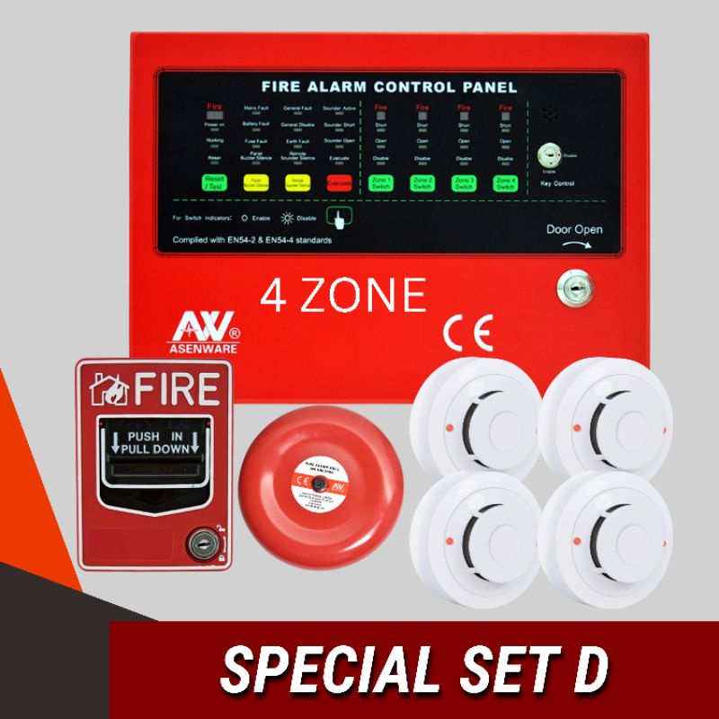 [รับประกัน 1 ปี] Asenware FCP 4 zone,  Alarm bell 6", Smoke detectorn, Manual pull