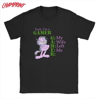 เสื้อยืดผ้าฝ้ายพิมพ์ลายขายดี HH เสื้อยืดแขนสั้นพิมพ์ลาย Yeah IM A Gamer Garfield Cat สําหรับผู้ชาย เสื้อผ้าหลากสี 2022