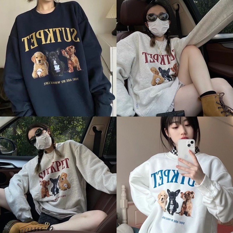 🌟KFC🌟เสื้อคาร์ดิแกน เสื้อแขนยาว คอกลมแขนยาว สกรีนลายน้องหมา น่ารัก ทรงพอดีตัว ผ้านิ่ม กันหนาว #J15