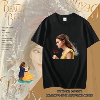 Tee Beauty and the Beast เสื้อยืดแขนสั้น เสื้อเชิ้ตชาย หลวม เสื้อยืดไม่ต้องรีด เสื้อยืดสีขาวผู้หญิง เสื้อยืดสวยๆ_01