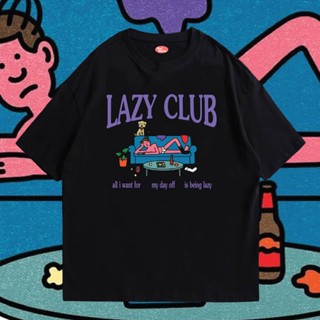 (🔥พร้อมส่งเสื้อเฮีย🔥) เสื้อ LAZY CLUB ผ้าCotton 100% มีสองสี ทั้งทรงปกติและ