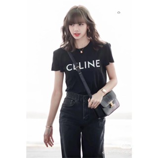 เสื้อยืด ผ้าฝ้าย ทรงหลวม พิมพ์ลาย LISA SAME CE LOOSE สีดํา