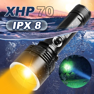 ใหม่ ไฟฉายดําน้ํา 3 โหมด พลังงานสูง XHP70 Led สีเหลือง และสีขาว