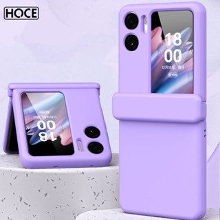 Hoce 3in1 เคสโทรศัพท์มือถือ แบบบานพับ สีพื้น พร้อมฟิล์มกระจก สําหรับ Oppo Find N2 Flip 5G