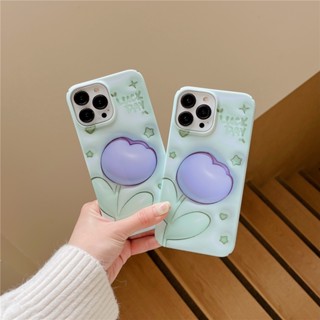 เคสโทรศัพท์มือถือแบบแข็ง ลายดอกไม้ ดอกทิวลิป 3D สามมิติ สําหรับ iPhone 14 13 12 11 Pro Max 14Pro XR XS Max