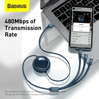 Baseus 3 in 1 สายชาร์จ แบบกระจก 8 Pin Micro Type C ยืดหดได้