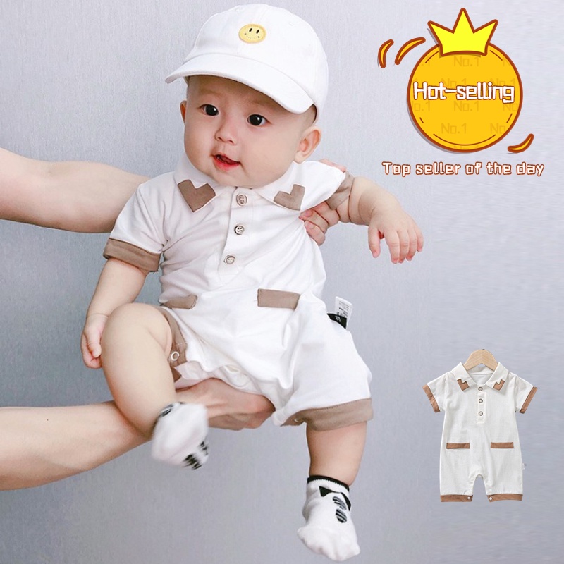 [พร้อมส่ง] ชุดจั๊มสูทรอมเปอร์ สไตล์อังกฤษ สําหรับเด็กทารกแรกเกิดผู้ชาย อายุ 0-18 เดือน
