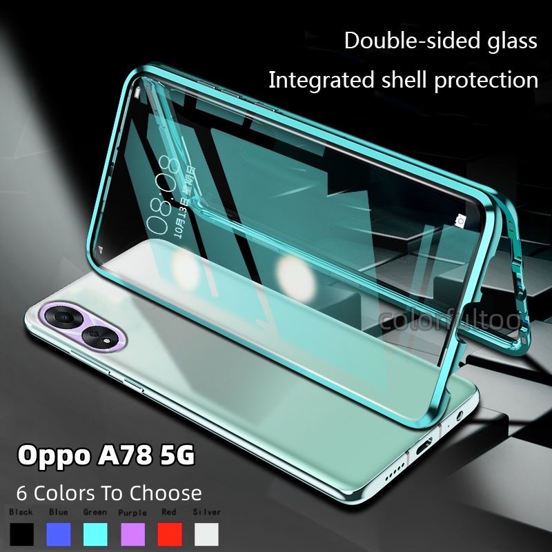 เคสโทรศัพท์มือถือกระจกนิรภัย แบบฝาพับแม่เหล็ก สองด้าน กันกระแทก สําหรับ Oppo A78 2023 A78 5G A 78 A58 A17 A 17 A77s