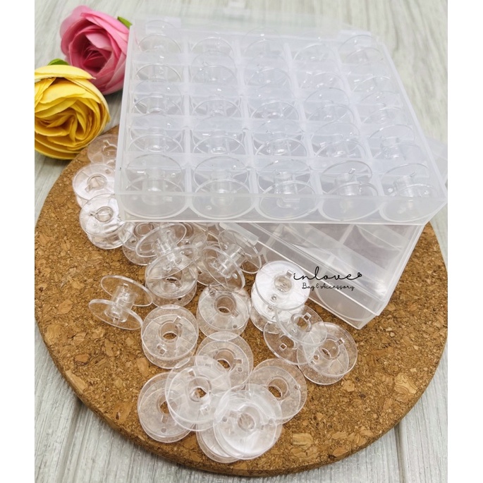 A19-กระสวยพลาสติก 25 ชิ้น พร้อมกล่องใส่ สำหรับจักร Elvira, Singer, brother, Janome, Elna, bernette ห