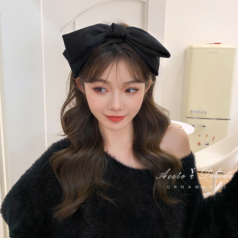 ใหม่ ที่คาดผม โบ สีดํา ขนาดใหญ่ ย้อนยุค ความรู้สึกสูง ที่คาดผม สไตล์เกาหลี แฟชั่น เด็กผู้หญิง เครื่องประดับผม