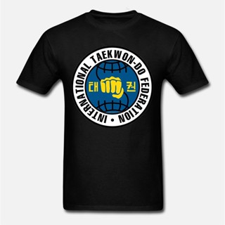Lyzh เสื้อยืดแขนสั้น พิมพ์ลาย TAEKWONDO FEDERATION ITF KARATE สีดํา 01426