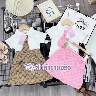 NT07💜พร้อมส่ง💜ชุดเด็กผู้หญิง เซท 3ชิ้น เสื้อ+กระโปรง+หมวก กุ.ช.ชี