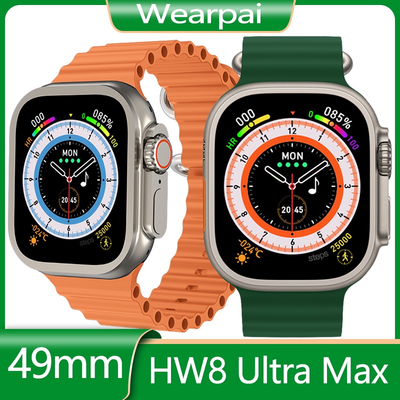 HW8 Ultra Max IWO นาฬิกา Ultra 49 มม.Smartwatch ผู้ชายผู้หญิงฟิตเนสบลูทูธโทร SOS Heart Rate น้ําตาลใ