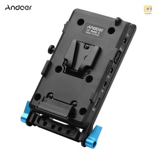 Andoer V Mount V-lock Battery Plate Adapter with 15mm Dual Hole Rod Clamp LP-E6 Dummy Battery Replacement for  5DII 5DIII 5DR  60D70D 80D 6DII 7DII Camera Video Light Monitor