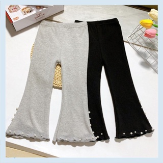 2023 Autumn New girls trousers Korean style childrens little girl Pearl Bell pants fashion solid color casual pants fashion