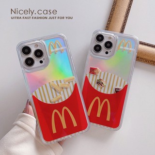 เคสโทรศัพท์มือถืออะคริลิคแข็ง ปิดด้านหลัง แบบเต็มเครื่อง กันกระแทก ลาย MC French Fries Hamburg มีทรายไหล สําหรับ iPhone 14 Pro Max 13 12 11 Xr Xs Max 6 7 8 Plus X 14plus 11pro