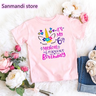 2022 Hot Sale Kawaii Kids Clothes It Is My 6th/7th Magical Birthday Graphic Print Tshirt Girls/Boys  Funny Unicorn _03