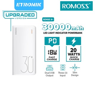 ETRONIK Romoss Sense 8 Plus 30000mAh QC 3.0 / Sense 8F 22.5W Super Fast Charge Type-C พาวเวอร์แบงค์