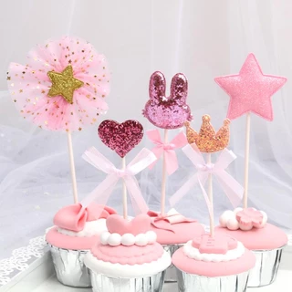 อุปกรณ์ตกแต่งเค้กหัวใจดาวมงกุฎกระต่าย5ชิ้น HBD ชุดเซ็ท CAKE ป้ายตกแต่งเค้ก C26