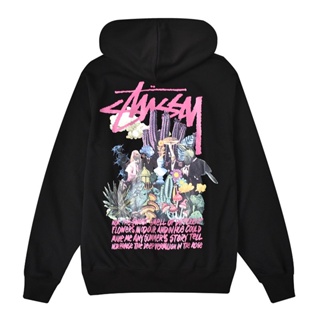 STUSSY เสื้อกันหนาว มีฮู้ด ผ้ากํามะหยี่ขนนิ่ม พิมพ์ลายดอกไม้ แฟชั่นคู่รัก สไตล์คลาสสิก