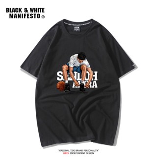 เสื้อยืดแขนสั้น ผ้าฝ้าย ทรงหลวม พิมพ์ลาย Slam Dunk แฟชั่นฤดูร้อน สไตล์อเมริกัน สําหรับผู้ชาย_09