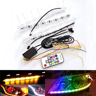 แถบไฟตัดหมอก LED RGB DRL คริสตัล สีเหลืองอําพัน สําหรับรถยนต์ 2 คู่ ต่อ 1 คู่