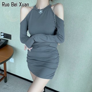 RUO BEI XUAN ชุดเดรสเซ็กซี่ของผู้หญิงสไตล์เกาหลีท่อนบนแฟชั่นอารมณ์กระโปรงสั้น