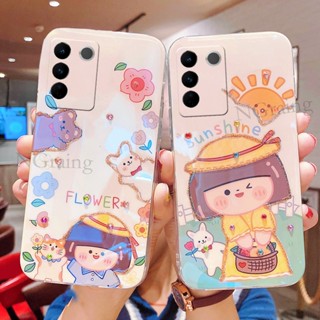 ใหม่ เคสโทรศัพท์มือถือ กันกระแทก ลายการ์ตูนเด็กผู้หญิง ดอกทานตะวันน่ารัก ระยิบระยับ สําหรับ Vivo V27 V27E V27 Pro