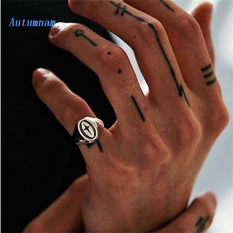 Autu แหวนแฟชั่น รูปดาวสี่แฉก สไตล์วินเทจ เรียบง่าย