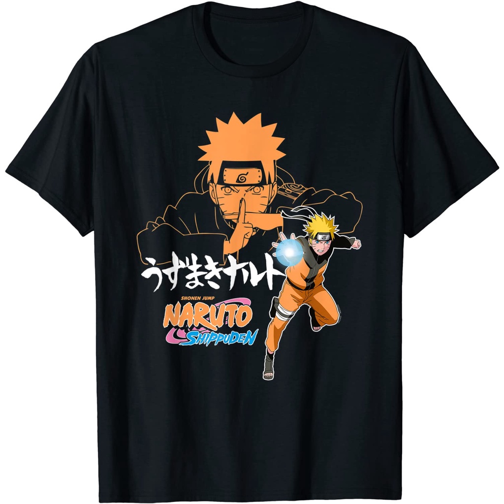เสื้อยืดลำลองนารูโตะ Naruto Shippuden Naruto Jutsu Closeup with Kanji T-Shirt Naruto men's