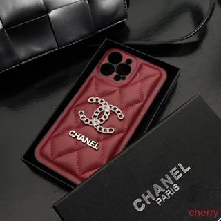 เคสโทรศัพท์มือถือหนัง กันกระแทก ลาย Chanel Burgundy สําหรับ iphone 14 11 12 13 Pro Max 14plus