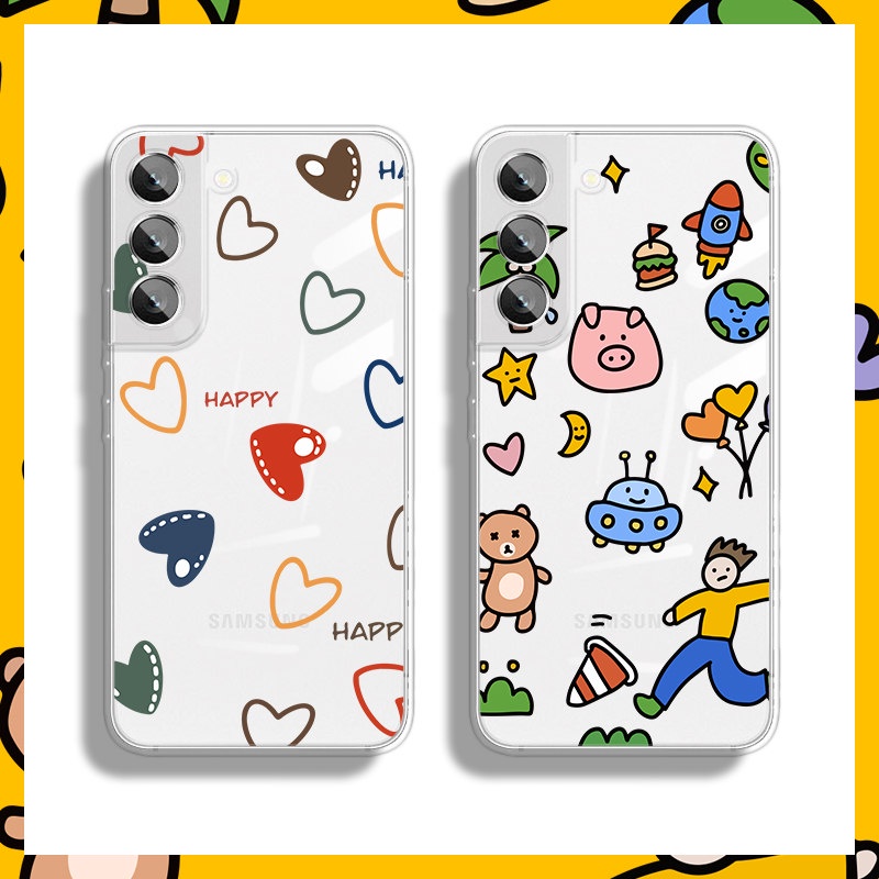 เคสโทรศัพท์มือถือแบบนิ่ม TPU ใส ลายการ์ตูนหัวใจน่ารัก สําหรับ Samsung S23 S20 S21 FE S9 S8 S10 Plus S22 Ultra Note 9 10 Plus 20 Ultra 5G