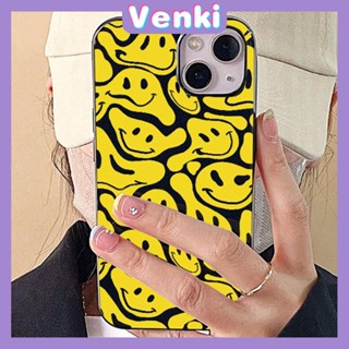 VENKI - เคสไอโฟน11 เคส iPhone Case Soft TPU เคสลูกอมสีดำเคลือบเงาสีเหลืองยิ้มป้องกันกล้องกันกระแทกสำหรับ iPhone 14 13 12 11 Pro Max 7 8 Plus X XR