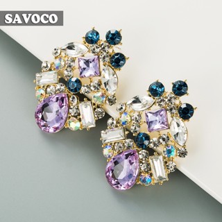 Savoco ต่างหูสตั๊ด ประดับคริสตัล พลอยเทียม สีม่วง สไตล์วินเทจ เครื่องประดับแฟชั่น สําหรับผู้หญิง SE067