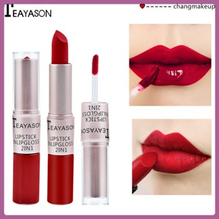 ในสต็อก Teayason Double-Head Non-Stick Cup Matte Lip Gloss 2-In-1 Lasting Matte Bean Paste สี Non-Stick ถ้วยลิปสติก Cod