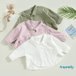 Aqq-เสื้อเชิ้ตแขนสั้น คอปก สีพื้น ติดกระดุม แฟชั่นฤดูร้อน สําหรับเด็กวัยหัดเดิน