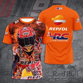 Marc Marquez 93 Repsol Honda MotoGP Team HRC เสื้อยืดลําลอง พิมพ์ลายโลโก้กระทิง 3D แฟชั่นฤดูร้อน สําหรับผู้ชาย และผู้หญิง