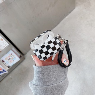 เคสหูฟังไร้สาย ลายตารางหมากรุก พร้อมสายคล้อง สไตล์เกาหลี สําหรับ AirPods 1 2 3 Pro