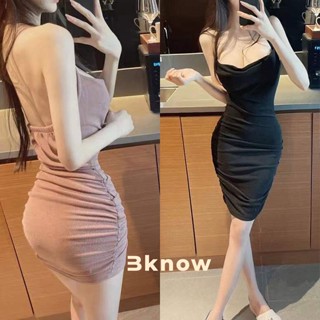 Dress เดรสสั้นโชว์หลัง  ชุดเดรสกระโปรง แต่งสายคล้องคอ แฟชั่นฤดูร้อน สําหรับสตรี